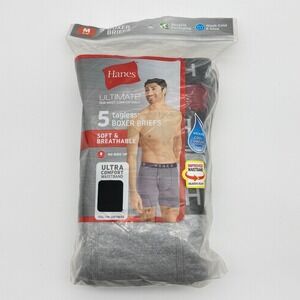 Hanes Ultimate Tagless Boxer Briefs 5 Pack Mens Size Medium M Black Grey New